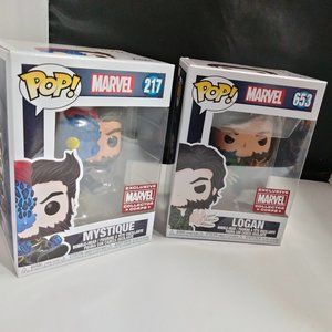 POP MARVEL 217 Mystique and MARVEL 653 Logan NIB Funko Bobble Head
